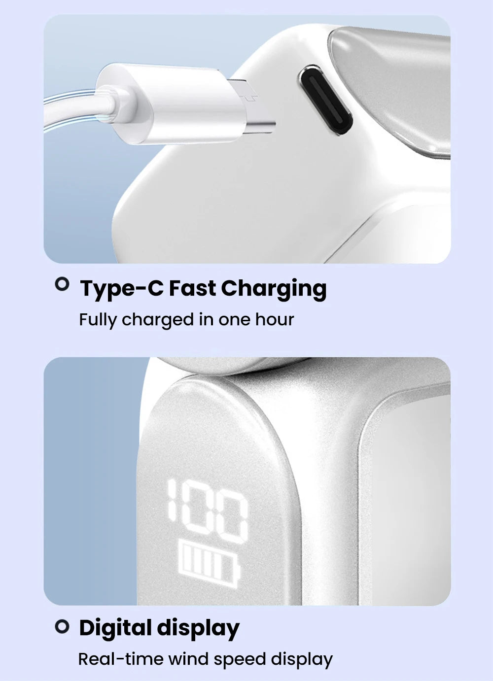 BreezeIQ™ Portable 5-Speed Rechargeable Mini Fan